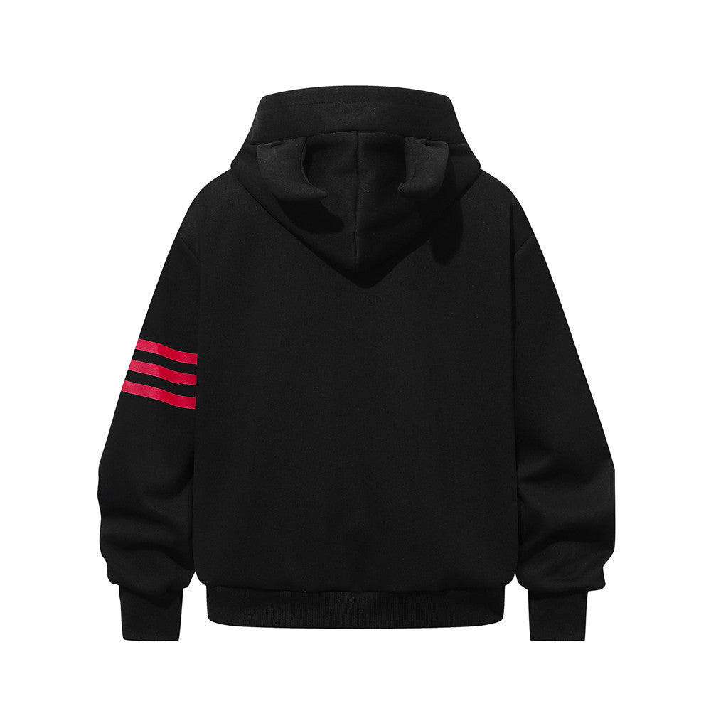 Demon Horn Hoodie – Oversized Button-Front Sweatshirt with 3-Stripe Sleeve