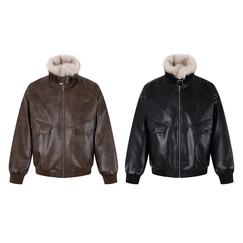 Leather Bomber Jacket with Removable Faux Fur Collar — Vintage American Aviator