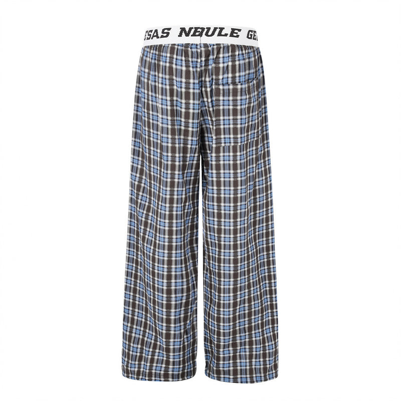 Plaid Wide-Leg Pants with Logo Elastic Waistband
