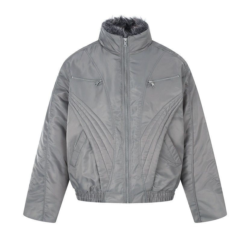 Quilted Padded Jacket with Faux Fur Collar – Moto-Inspired Deconstructed Design