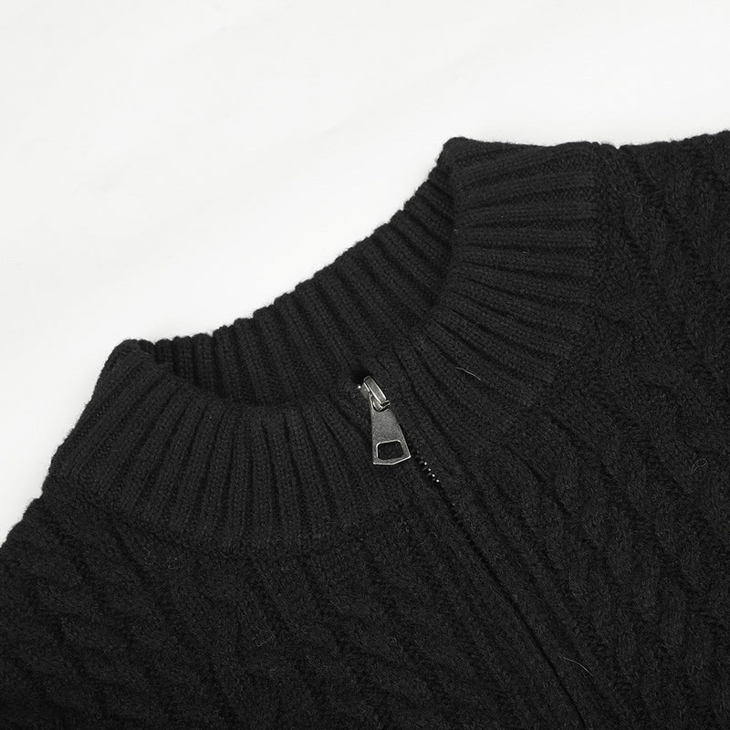 Herren-Pullover mit Reißverschluss – Cable-Knit-Half-Zip mit Streifen