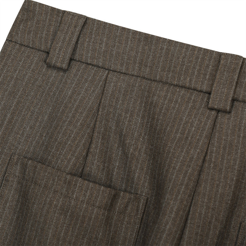 Pinstripe Wide-Leg Pleated Dress Pants – Relaxed Fit Straight Trousers