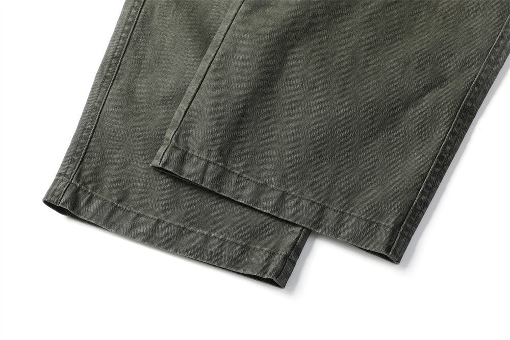 Vintage Washed Canvas Wide-Leg Utility Pants with Patch Pockets