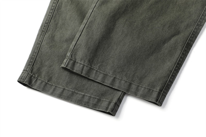 Vintage Washed Canvas Wide-Leg Utility Pants with Patch Pockets