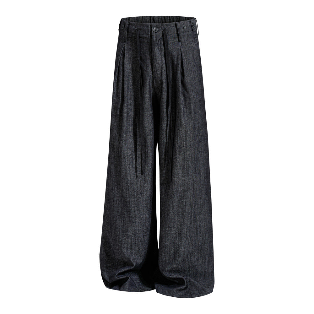 Wide-Leg Pleated Trousers – Men's Loose Fit Draped Floor-Length Pants