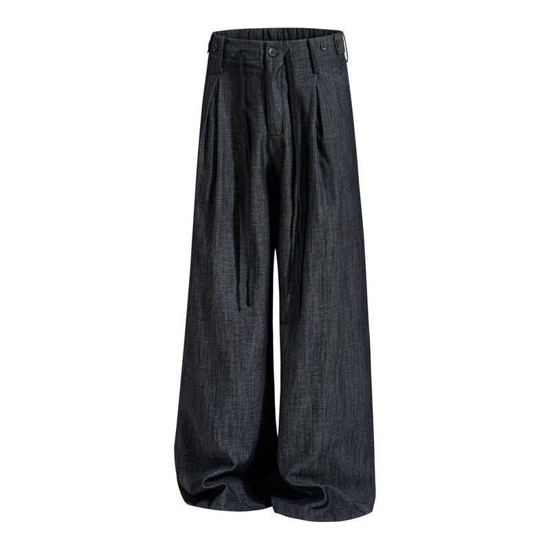 Wide-Leg Pleated Trousers – Men's Loose Fit Draped Floor-Length Pants