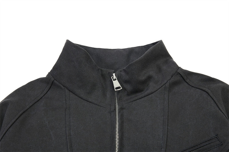Men's Stand Collar Bomber Jacket with Sculptural Seam Detail
