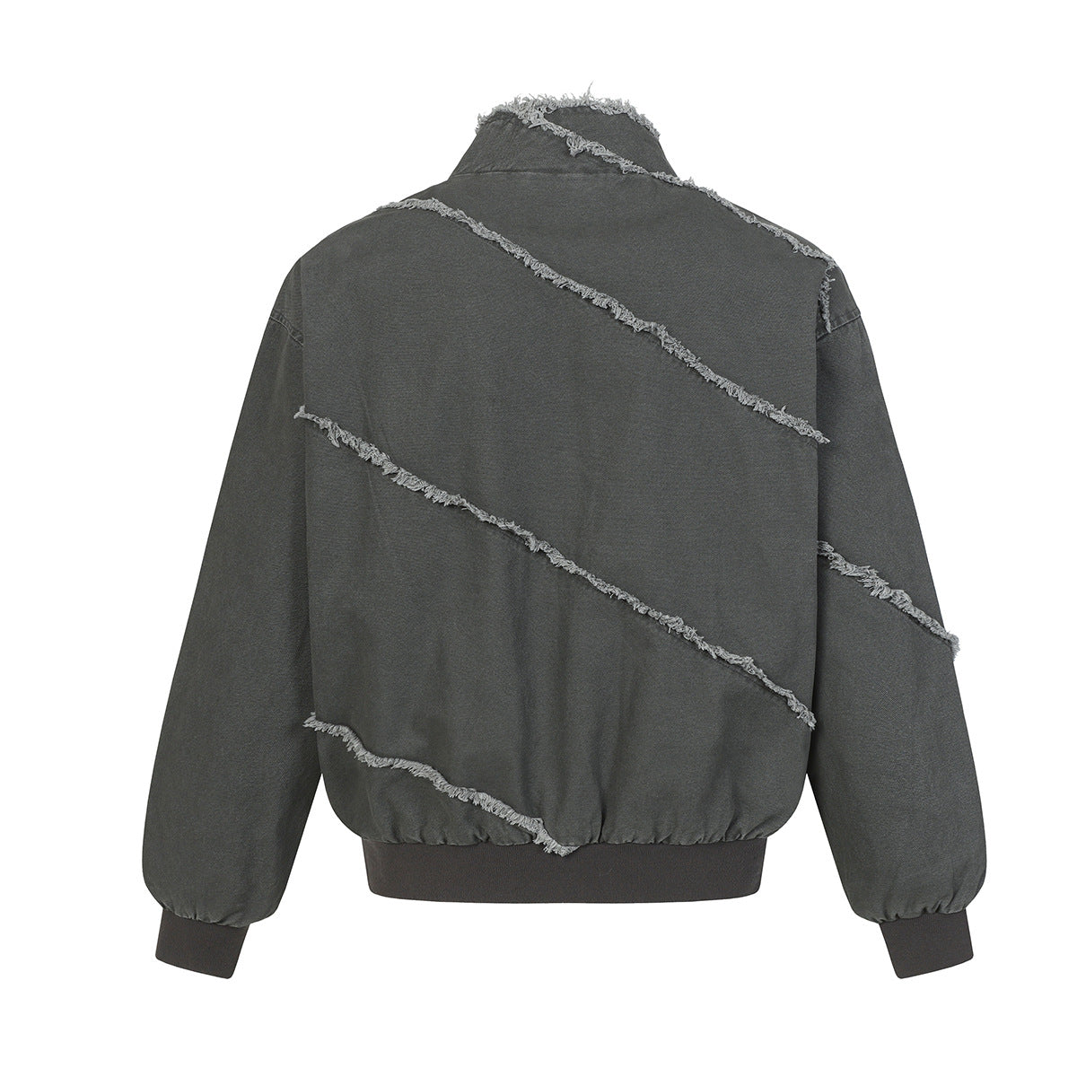 Chaqueta bomber deconstruida con costuras deshilachadas – Estilo universitario de algodón lavado