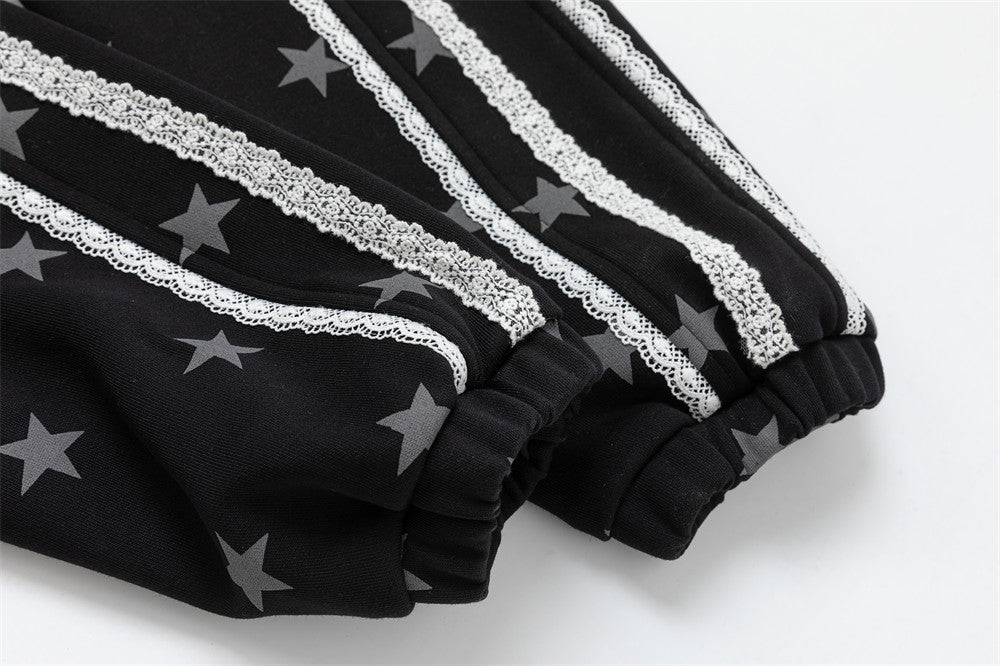 Star Print Zip-Up Track Jacket – Black Allover Star Streetwear Bomber