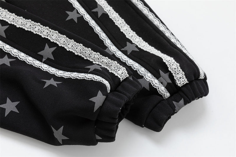 Star Print Zip-Up Track Jacket – Black Allover Star Streetwear Bomber