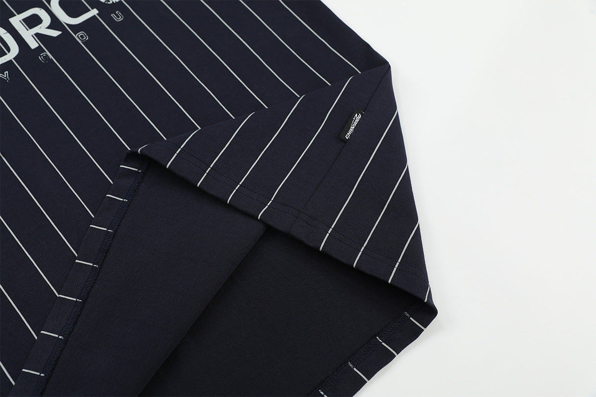 Men's Short Sleeve Pinstripe Polo Shirt – Oversized Varsity Graphic Jersey