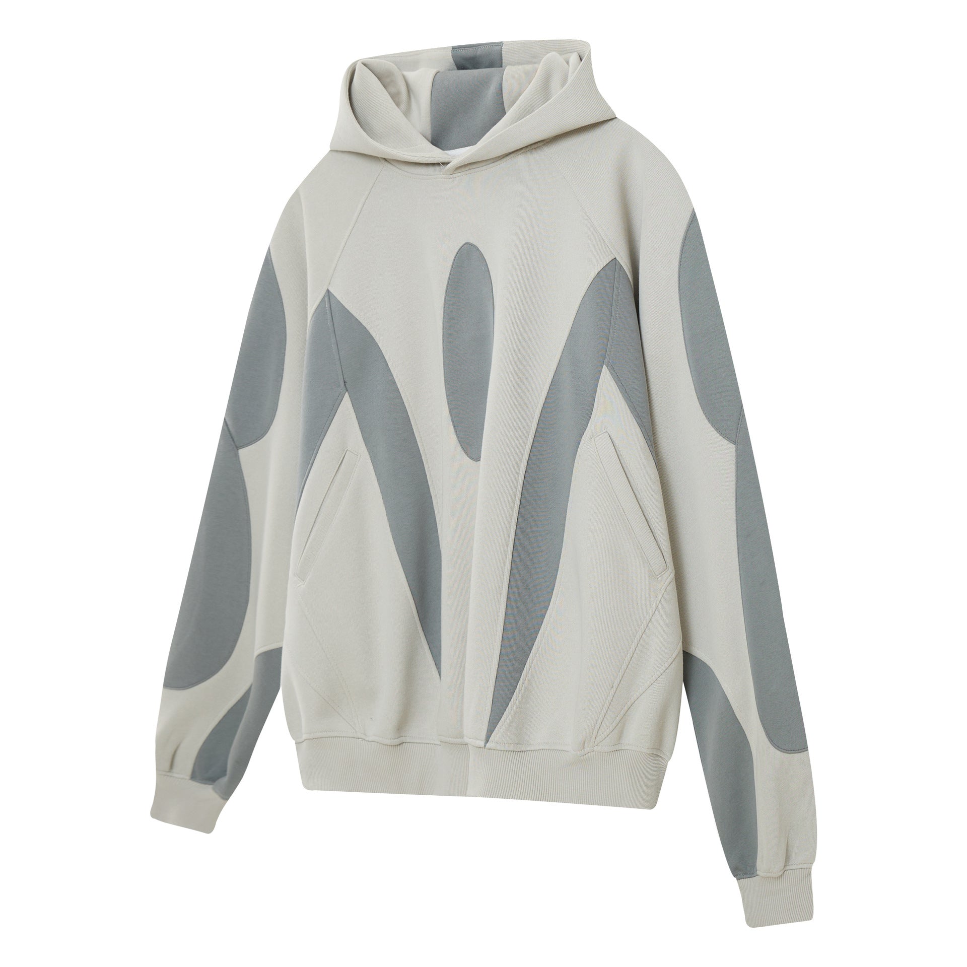 Oversize-Patchwork-Hoodie – grauer, zweifarbiger Streetwear-Pullover
