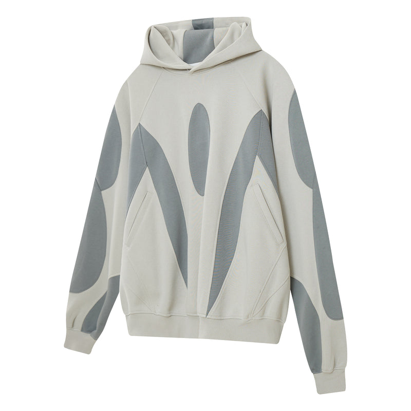 Oversize-Patchwork-Hoodie – grauer, zweifarbiger Streetwear-Pullover