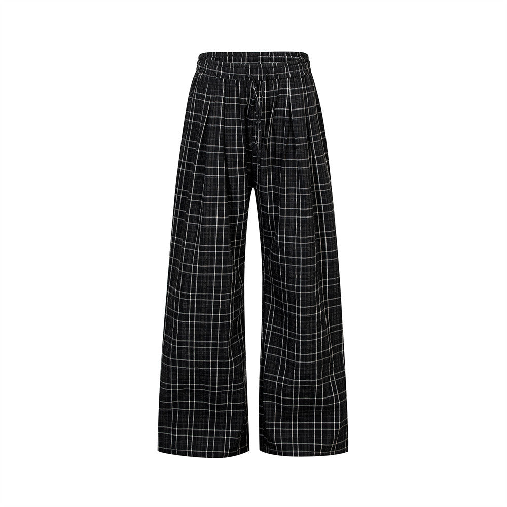 Men's Plaid Wide-Leg Pants – Relaxed Fit Drawstring Trousers