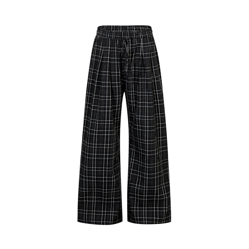 Men's Plaid Wide-Leg Pants – Relaxed Fit Drawstring Trousers