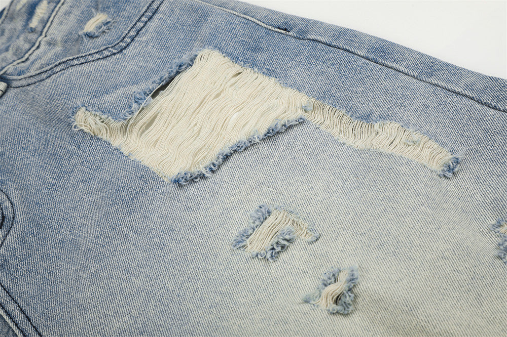Baggy Jean Shorts Men – Distressed Ripped Denim, Washed Light Blue