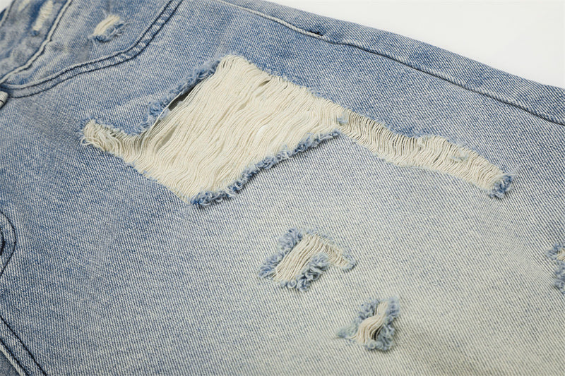 Baggy Jean Shorts Men – Distressed Ripped Denim, Washed Light Blue