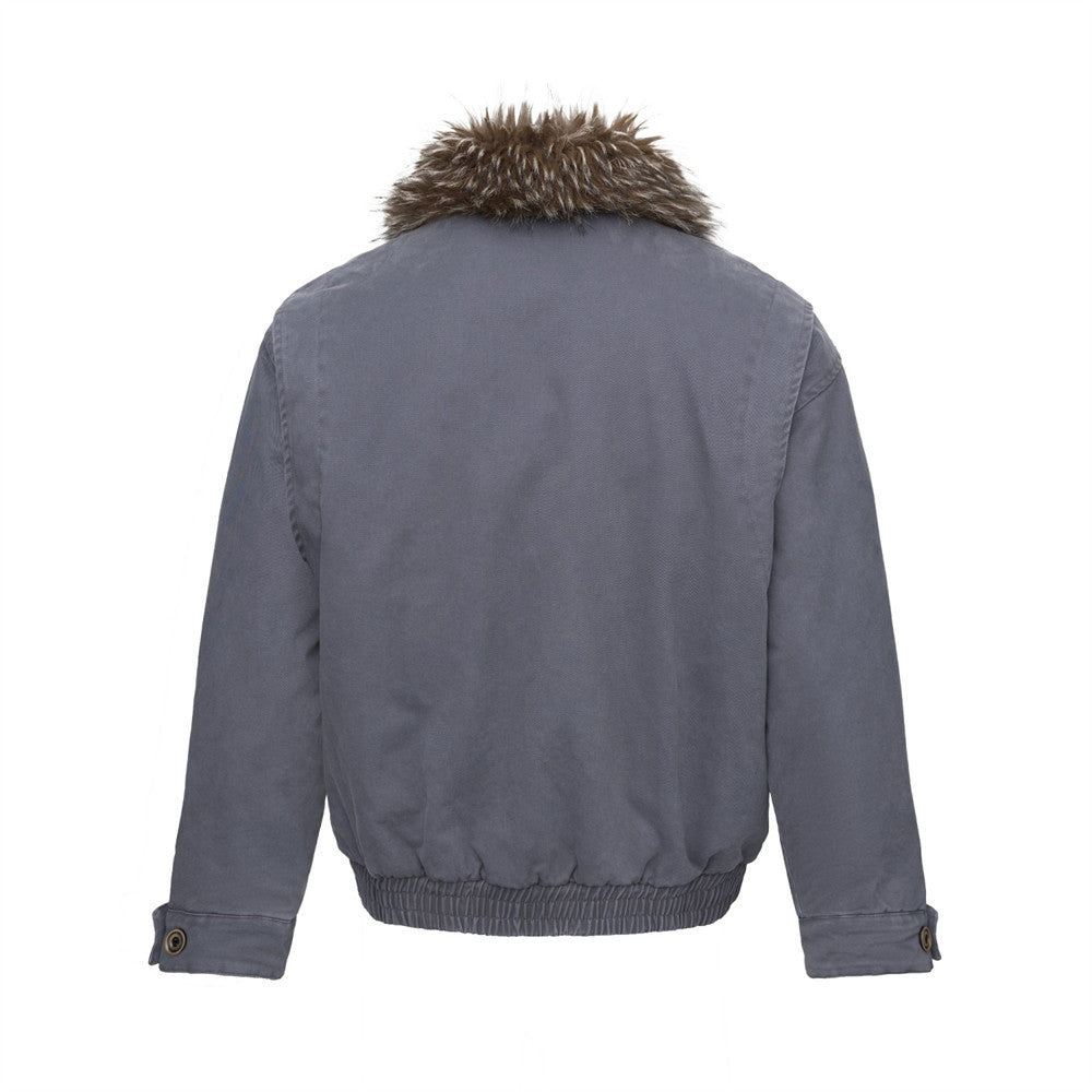 Men's Retro Bomber Jacket with Faux Fur Collar, Padded Winter Coat