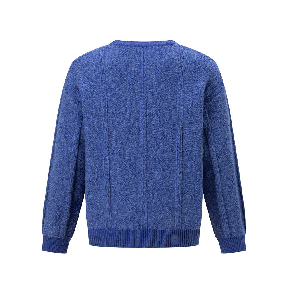 Men's Relaxed-Fit Crewneck Pullover Sweater with Diamond Cable Knit Texture