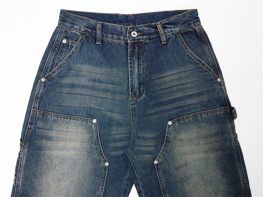 Men's Baggy Carpenter Jeans – Vintage Washed Wide-Leg Denim