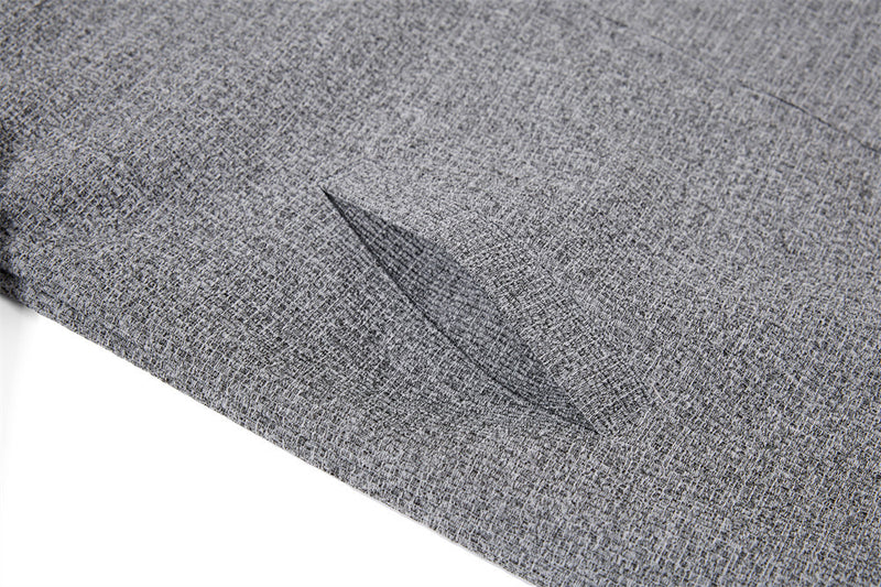 Wolljacke mit Reißverschluss – Herrenjacke aus grauem Tweedgewebe mit kontrastierendem Lederkragen