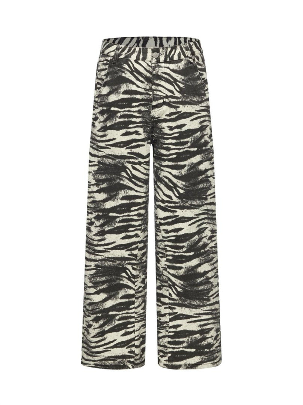 Zebra Print Wide-Leg Jeans – Men's Straight Fit Punk Street Style Denim Pants