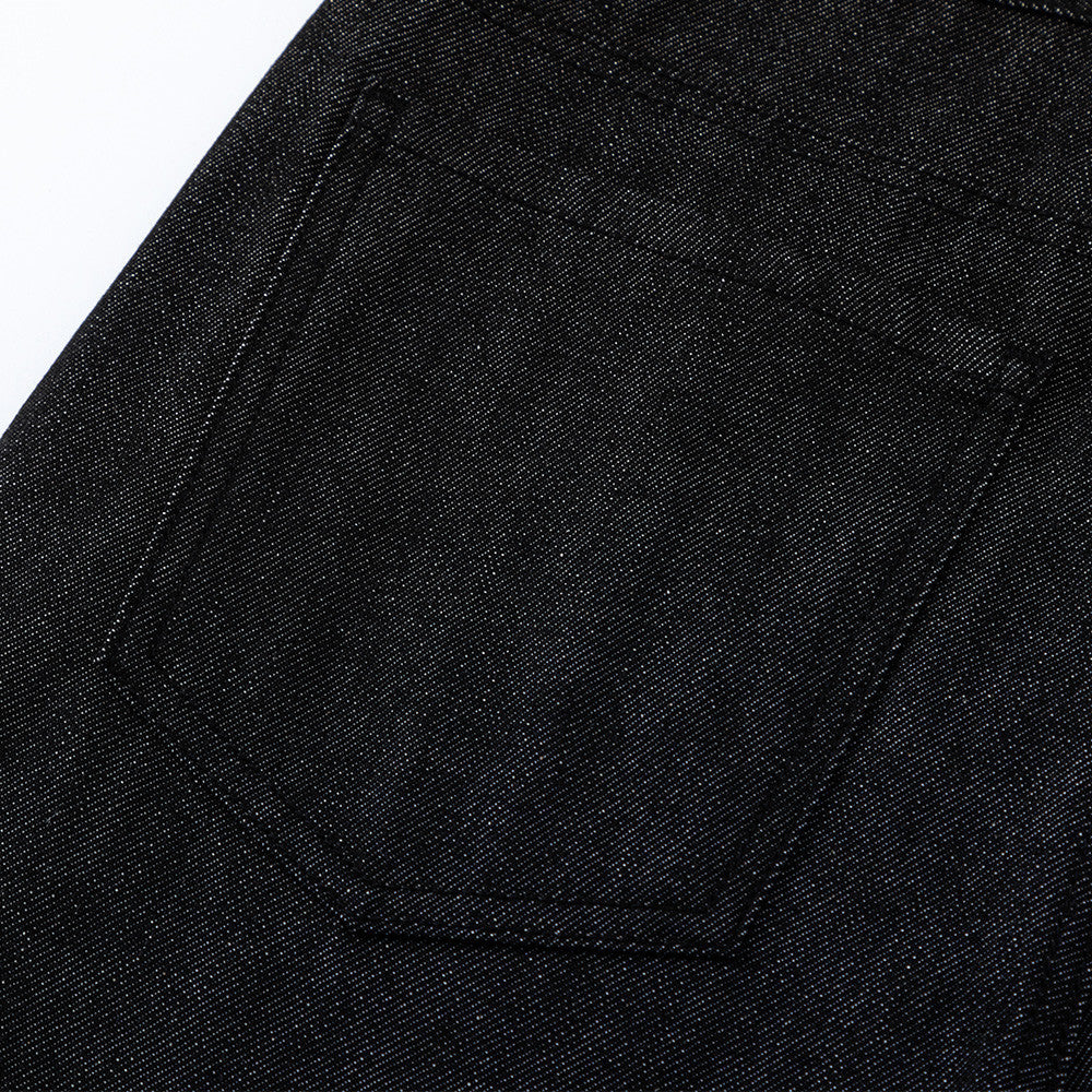Men's Black Wide-Leg Jeans with Double-Breasted Buttons & Braided Detail