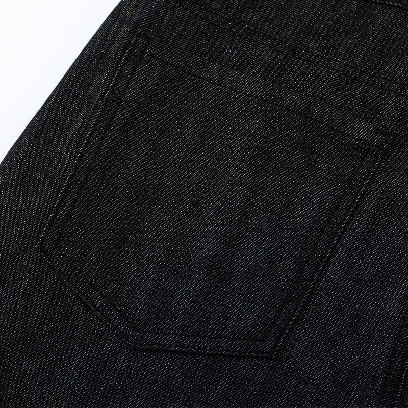 Men's Black Wide-Leg Jeans with Double-Breasted Buttons & Braided Detail