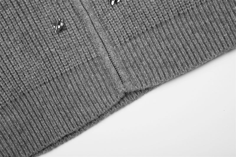 Ribbed Knit Zip-Up Cardigan Jacket – Oversized Fit with Metal Hardware Detail