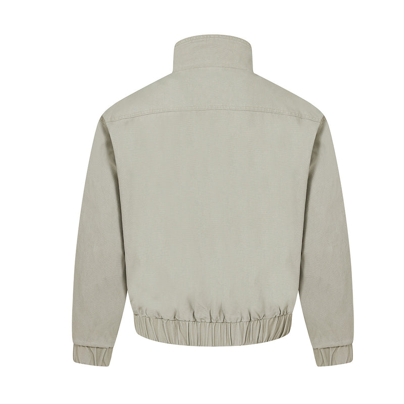 Metal Clasp Bomber Jacket – Washed Cotton Flight Jacket with Diagonal Buckle