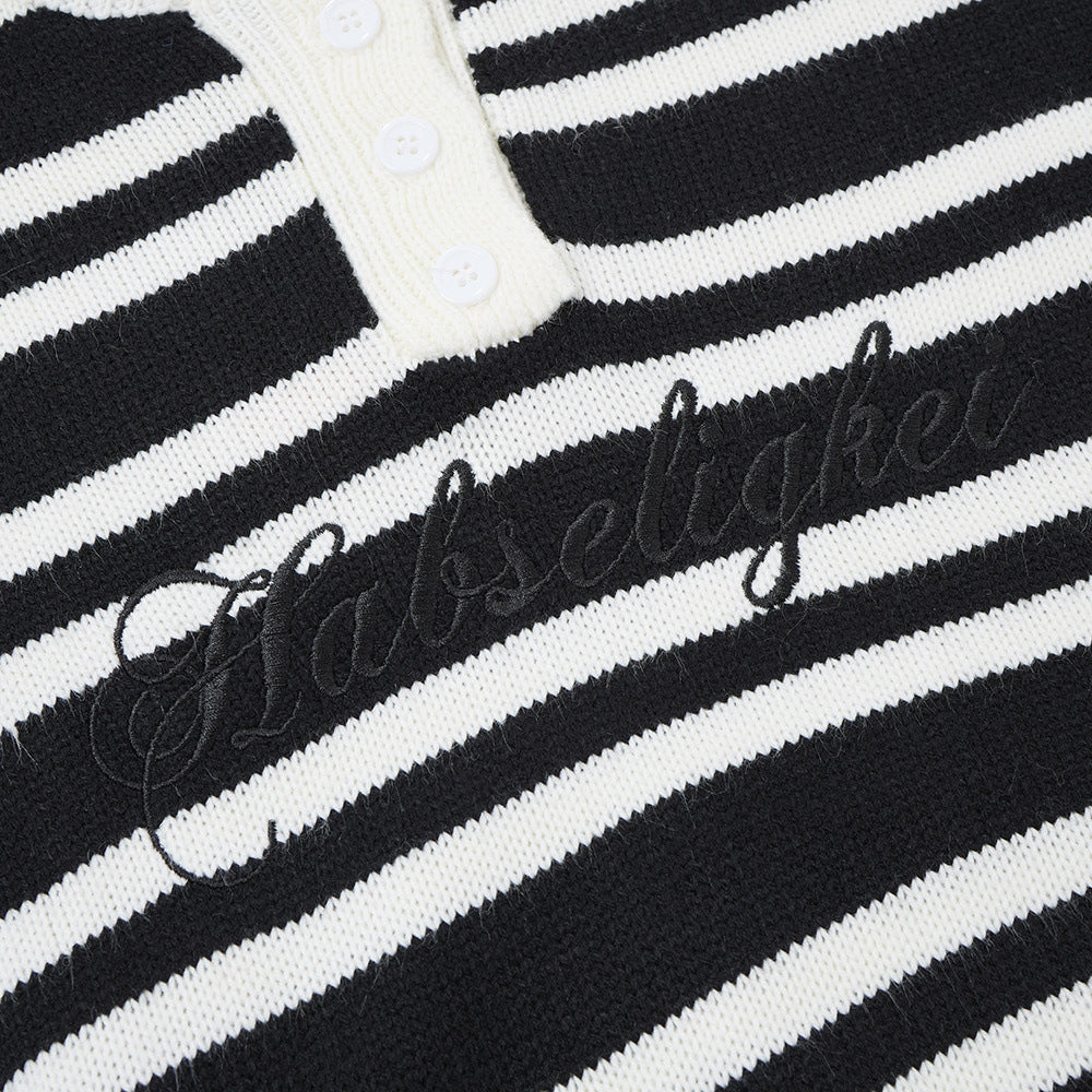 Men's Crew Neck Sweater – Striped Henley Knit Pullover