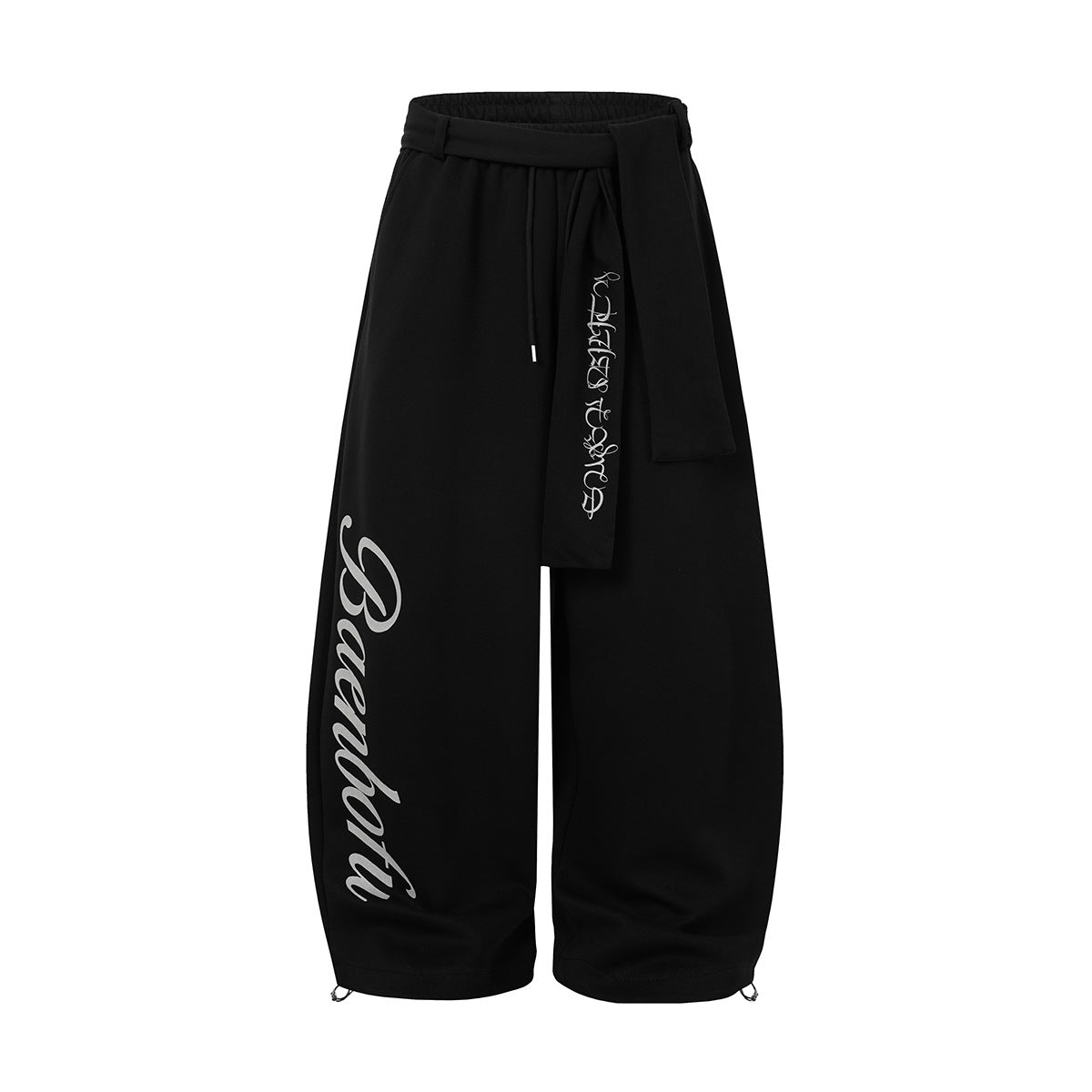Wide-Leg Sweatpants with Belt Sash and Script Logo Print