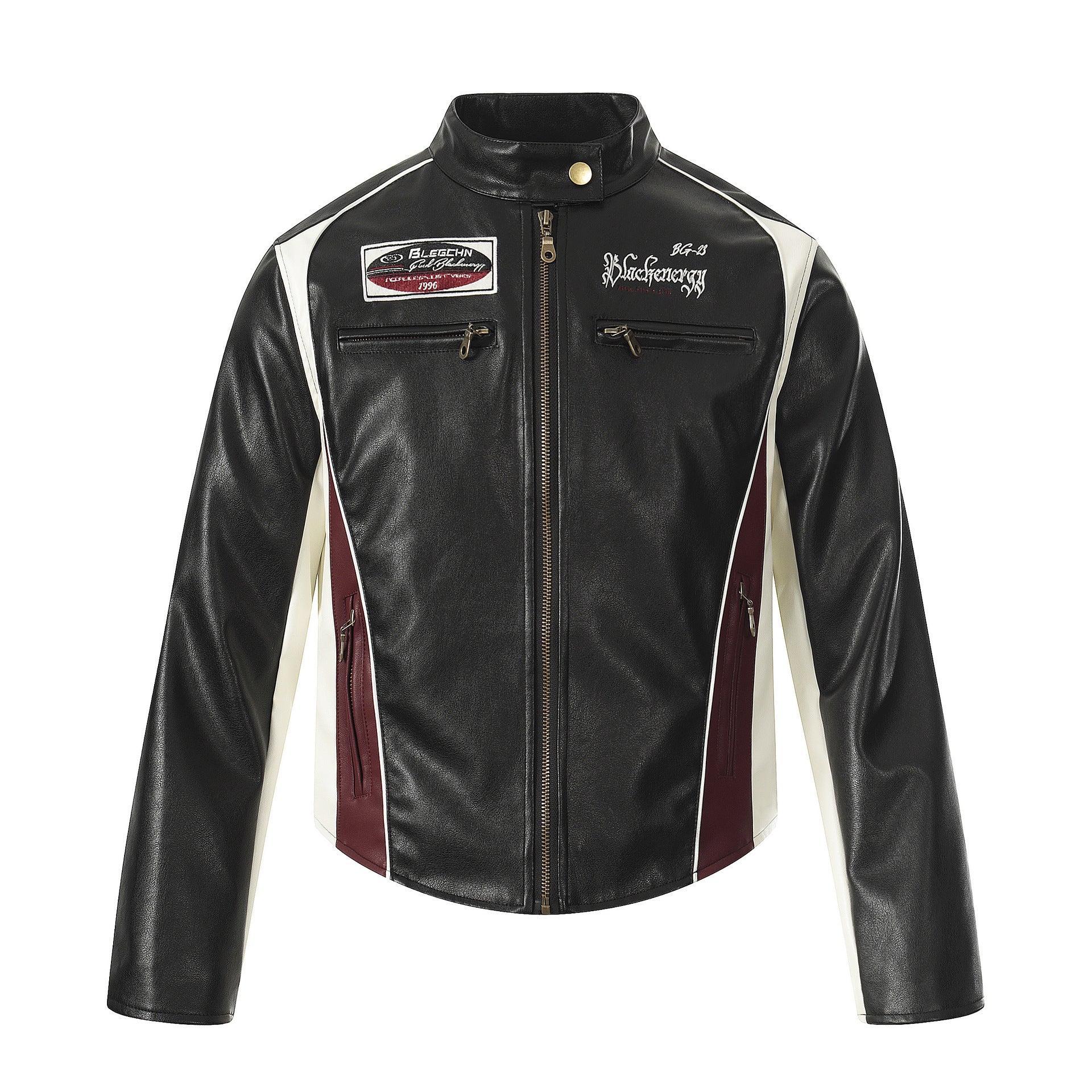 Veste moto de course en similicuir PU – Blouson biker noir à empiècements contrastants