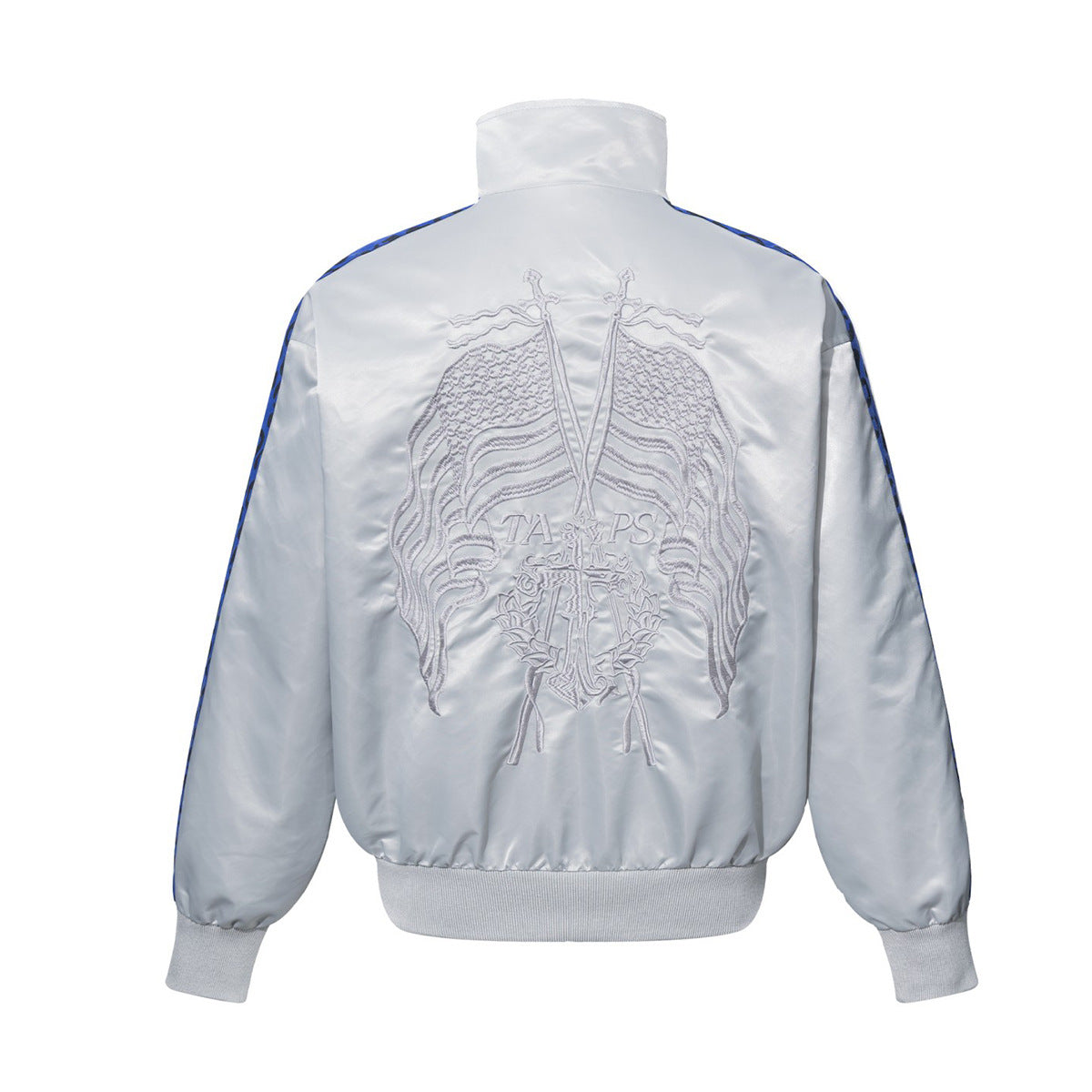 Blouson bomber satiné brodé à col montant et bandes léopard
