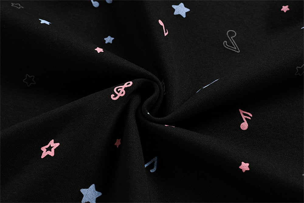 Cat Ear Zip-Up Hoodie with All-Over Music Note & Cartoon Print