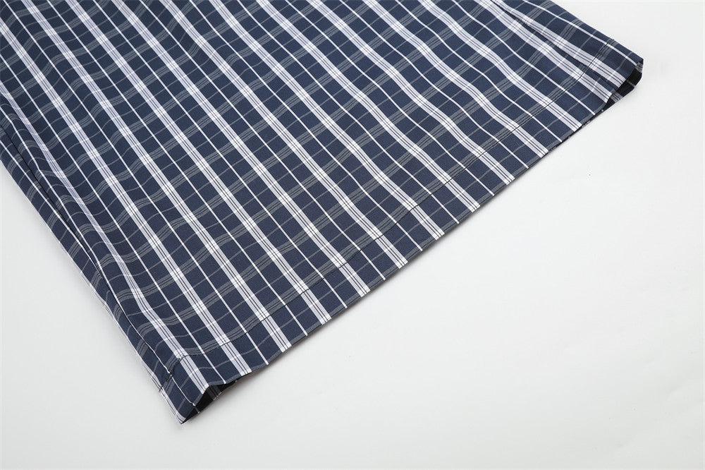 Men's Plaid Wide-Leg Trousers with Button Fly & Pleated Design