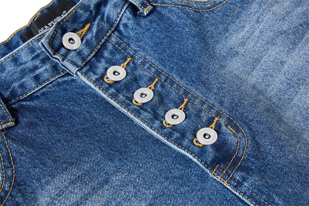 Baggy-Jeans mit weitem Bein – Knopfleiste, gewaschenes Dunkelblau, gerader High-Street-Schnitt