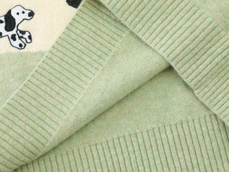 Cartoon Embroidered Knit Sweater Vest – V-Neck Colorblock College Style