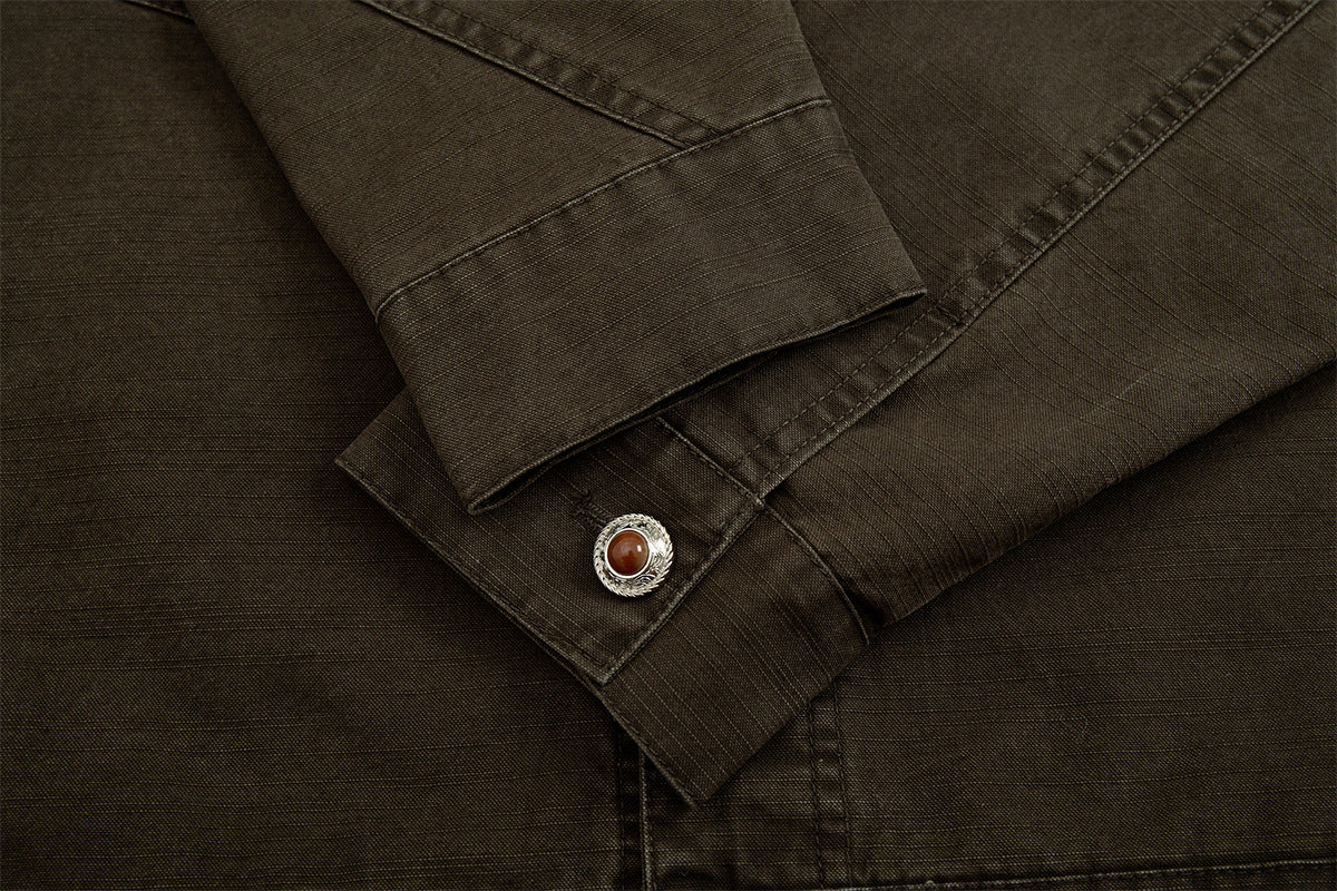 Men's Washed Denim Trucker Jacket – Vintage Workwear Style with Snap Buttons