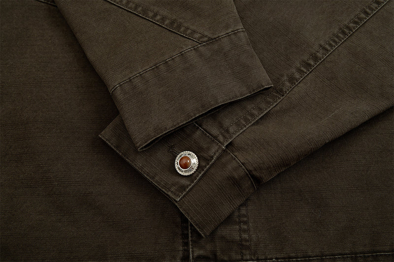 Men's Washed Denim Trucker Jacket – Vintage Workwear Style with Snap Buttons