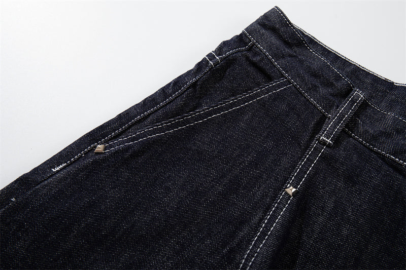 Wide-Leg Denim Cargo Shorts – Multi-Pocket Workwear Style
