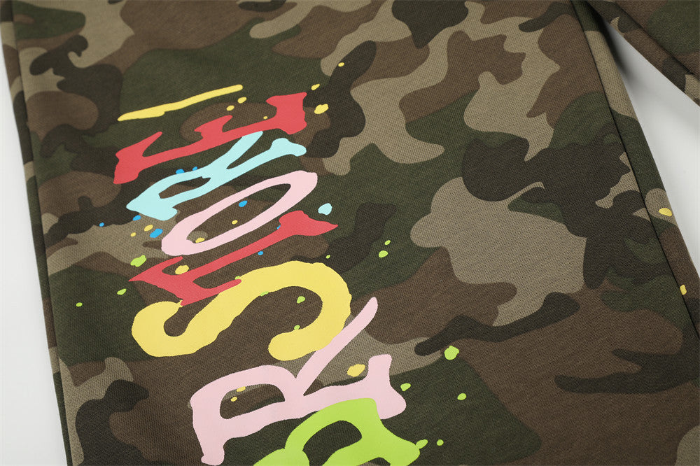 Jogging camouflage coupe large – Pantalon homme droit à imprimé graffiti