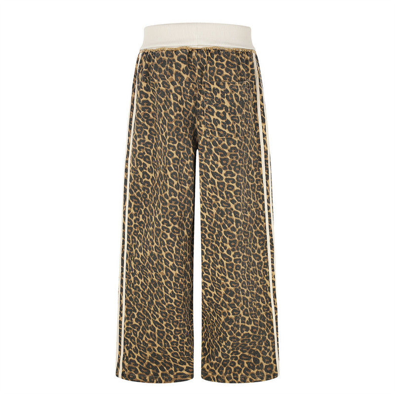 Leopard Print Wide-Leg Track Pants – Loose Fit Streetwear Sweatpants with Side