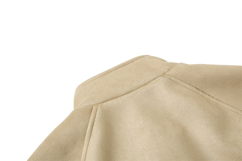 Chaqueta bomber de ante con cuello mao para hombre – Acabado desgastado y corte corto streetwear
