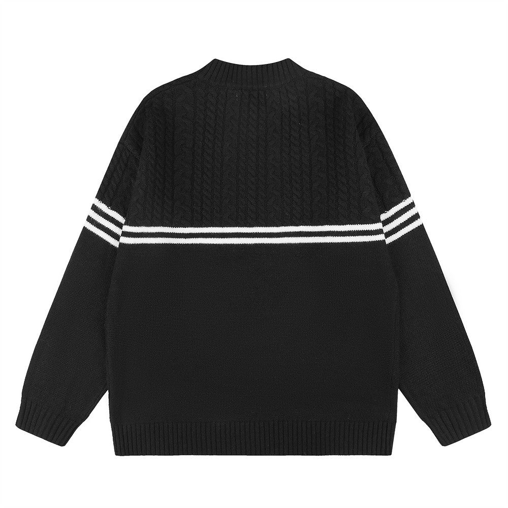Herren-Pullover mit Reißverschluss – Cable-Knit-Half-Zip mit Streifen