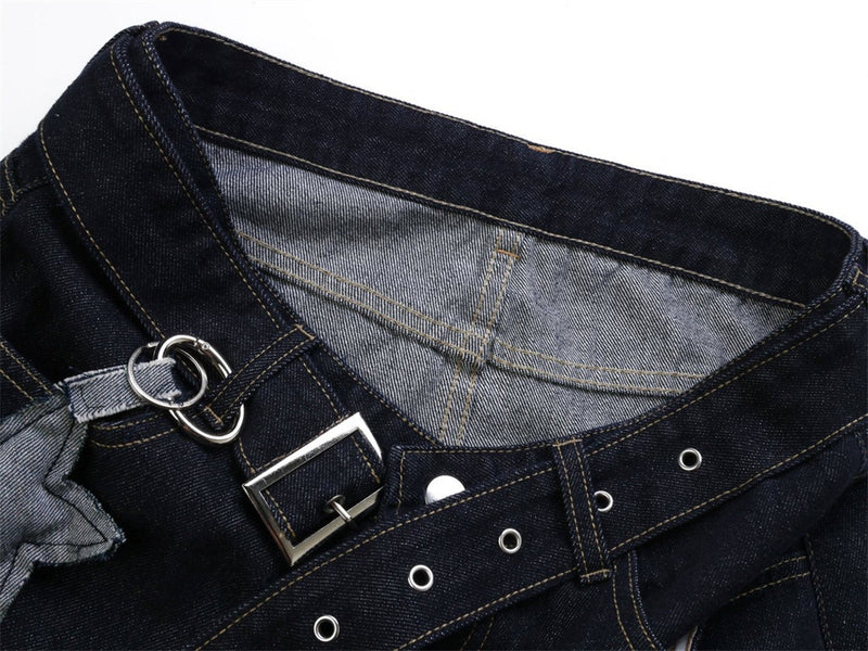 Wide-Leg Dark Indigo Jeans – Oversized Silhouette with Star Charm Belt &