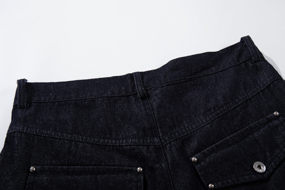 Conjunto de Cazadora Vaquera de Denim Índigo Sin Tratar y Vaqueros de Pierna Ancha con Cierres Metálicos