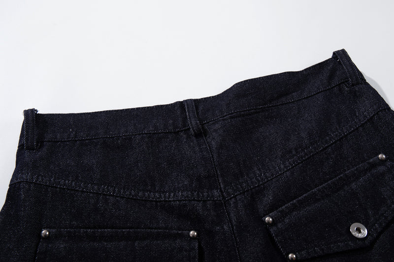 Conjunto de Cazadora Vaquera de Denim Índigo Sin Tratar y Vaqueros de Pierna Ancha con Cierres Metálicos