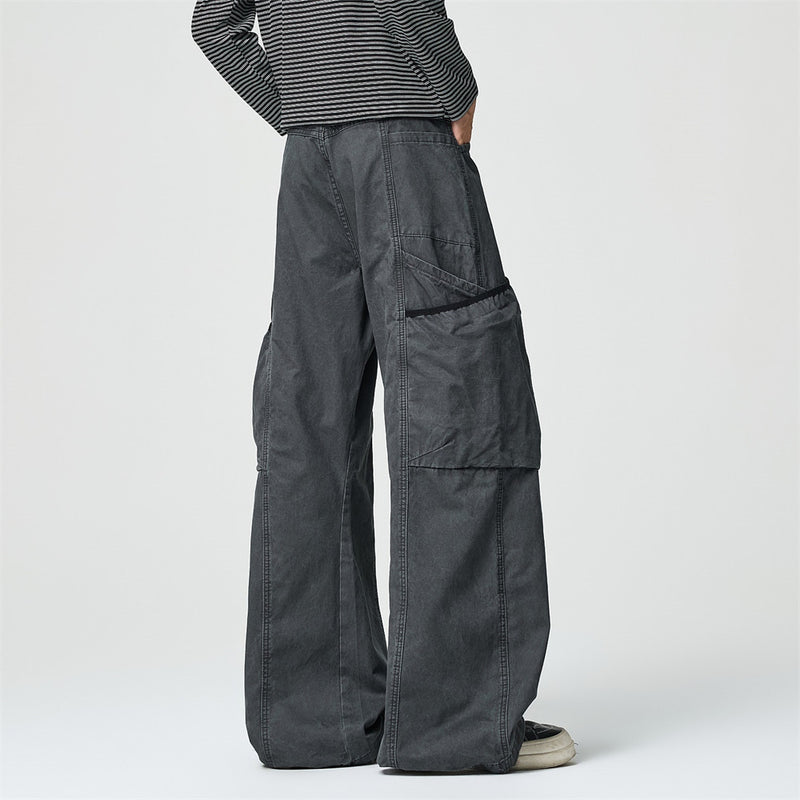 Wide-Leg Cargo Pants – Washed Vintage American Workwear with Oversized Pockets