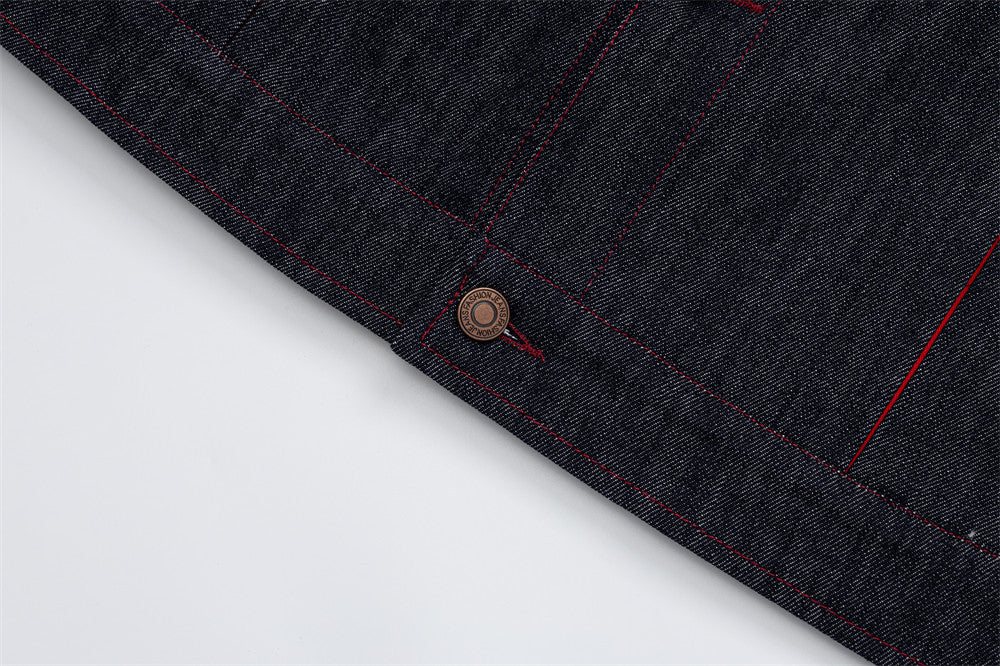 Men's Dark Indigo Denim Jacket with Red Contrast Seam Detail